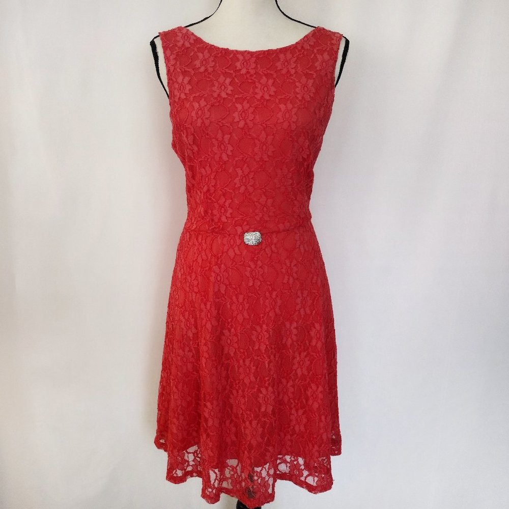 Speechless Sleeveless Coral Lace Fit and Flare Dress